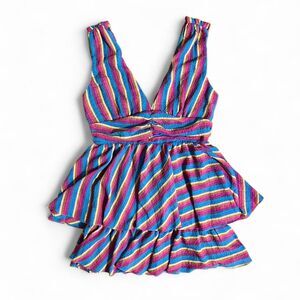 Blue Blush Multicolor Ruffle Mini Dress Chiffon Tiered